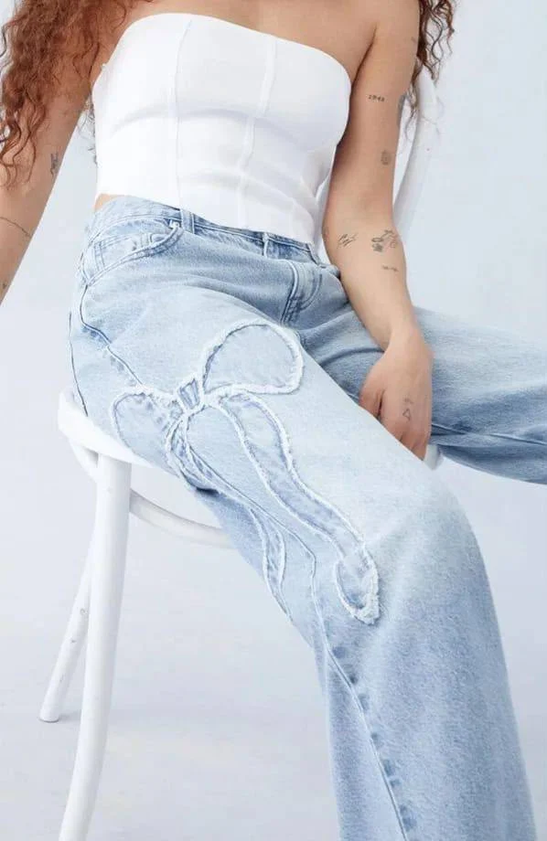 Açık Mavi Vintage Bol Paça Yırtık Detaylı Jean - Görsel 4