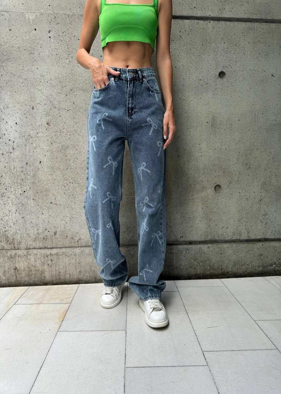 Vintage Ribbon Desenli Baggy Jean - Görsel 3