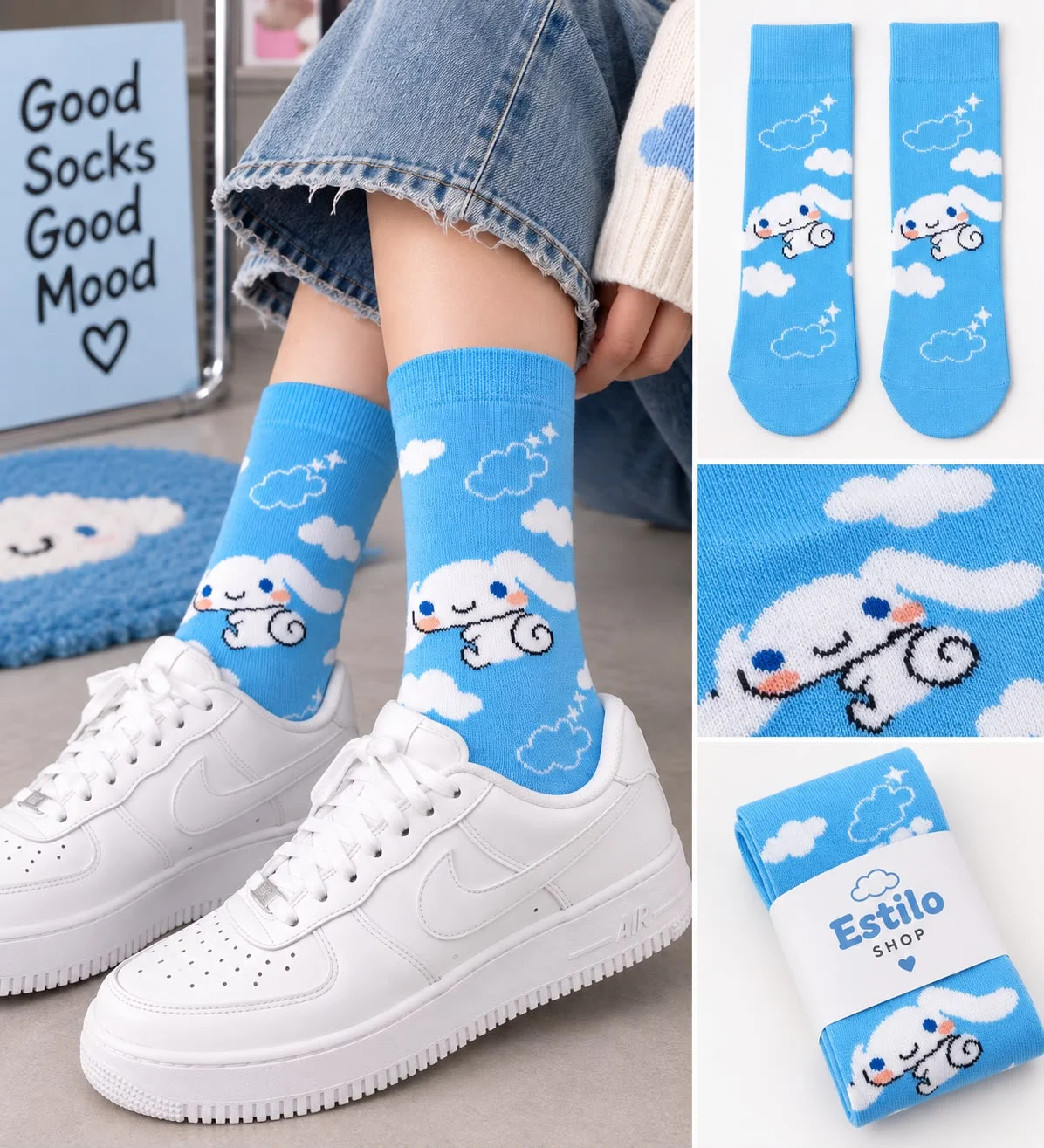 Cinnamoroll Baskılı Mavi Soket Çorap
