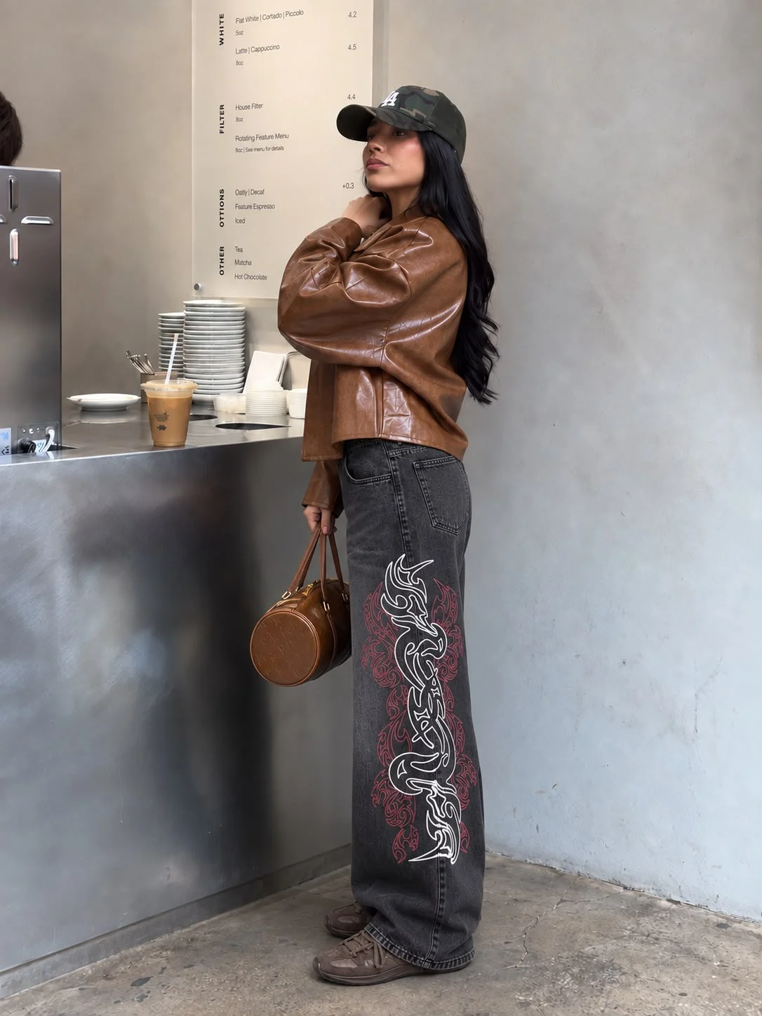 Tribal Desenli Streetwear Yıkamalı Denim Kot Pantolon - Görsel 4
