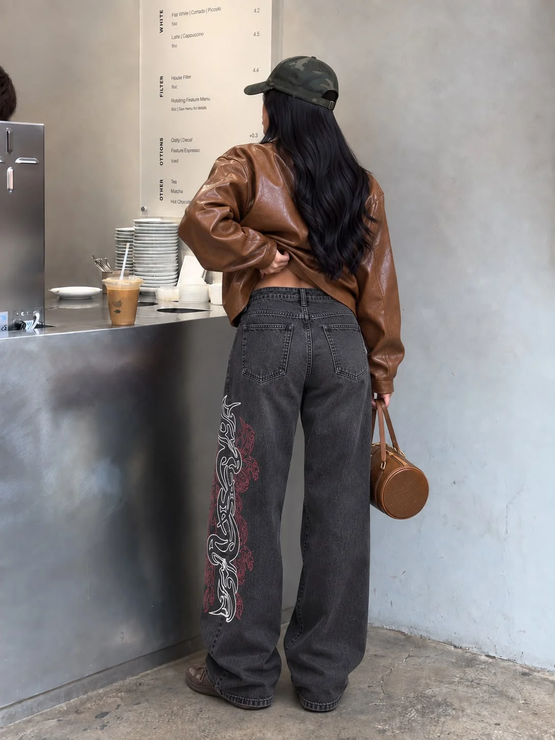 Tribal Desenli Streetwear Yıkamalı Denim Kot Pantolon - Görsel 3